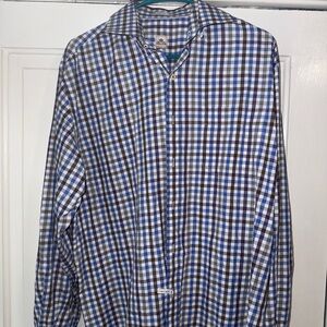 Peter Millar Blue and White Check Button-Down Shirt